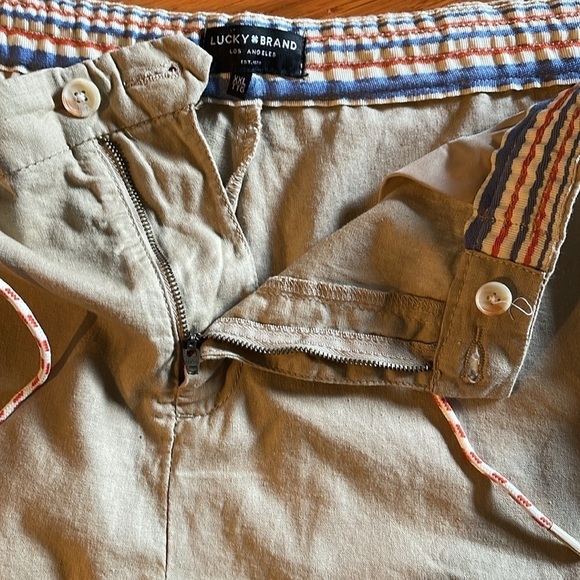 Lucky Brand XXL tan linen elastic tie waist pocketed zip/button shorts - Picture 6 of 10